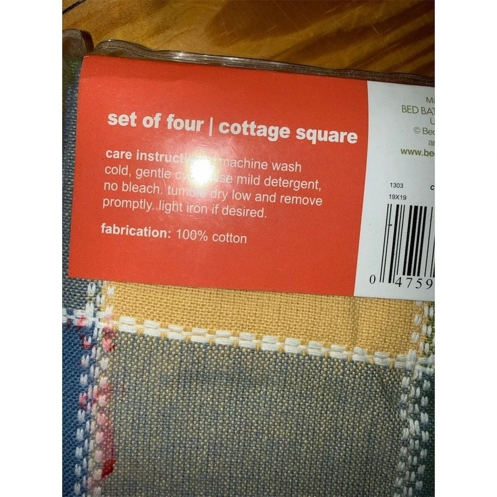 Cottage square Homewear Cloth Napkins Set‎ 4 Multicolor Color Block Plaid 19x19